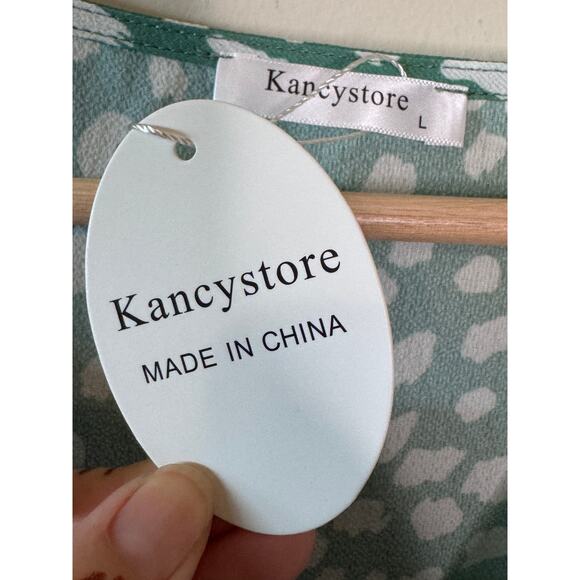 NWT Kancystore Button Down V Neck Tie Knot  3/4 Sleeve Chiffon Casual Blouse - Picture 3 of 4